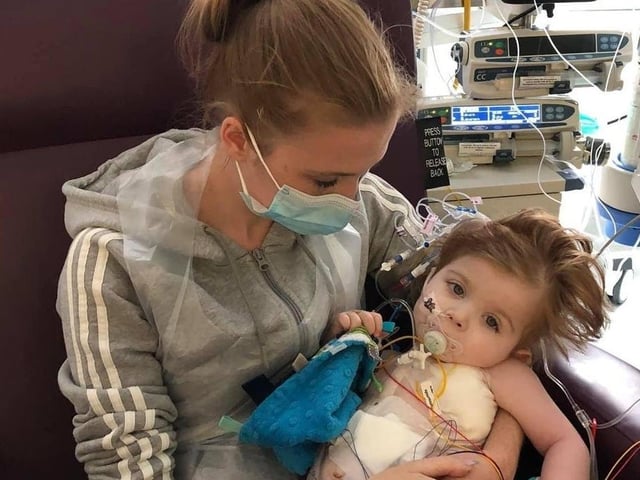 September: Mum Shannon holds Grayson Heagren. Shannon spoke to the Peterborough Telegraph after Grayson had a heart transplant earlier in the year