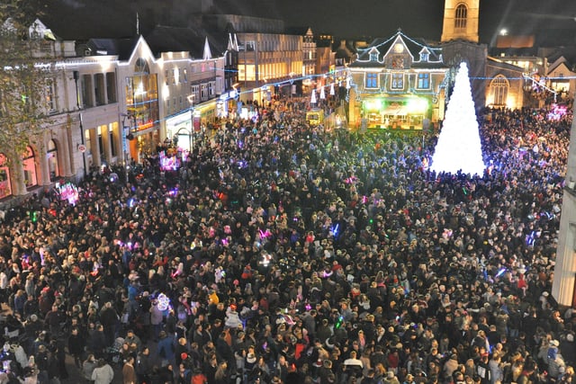 Big crowds at the Christmas lights switch-on in 2017.