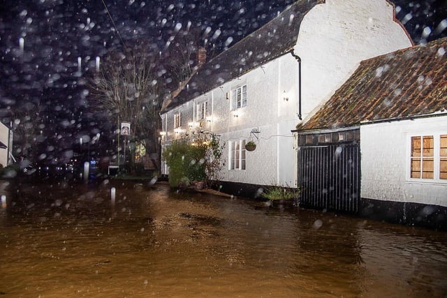 High water levels in Glatton high street. Photo: Glatton Village.