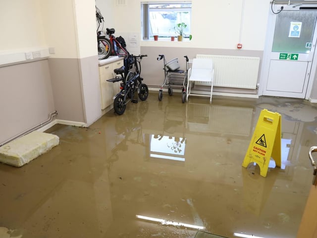The village hall was badly affected by the flooding
