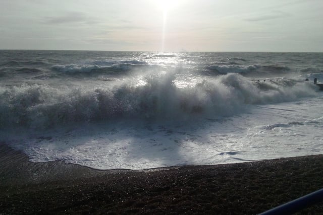 Waves crashing on Eastbourne beach. This picture was taken by Ken Stevenson using an OUKITEL C16 Pro smart phone. SUS-201230-104155001