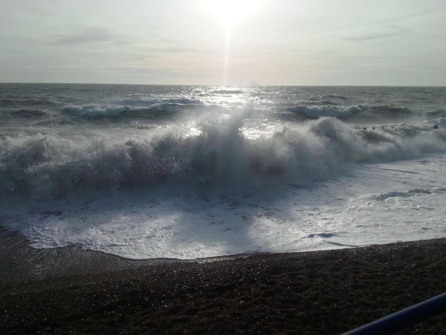 Waves crashing on Eastbourne beach. This picture was taken by Ken Stevenson using an OUKITEL C16 Pro smart phone. SUS-201230-104155001