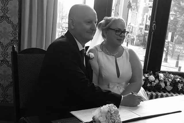 Claire and Mark Donlevy tied the knot at the Guildhall in Northampton on December 5 after their wedding was postponed from June.