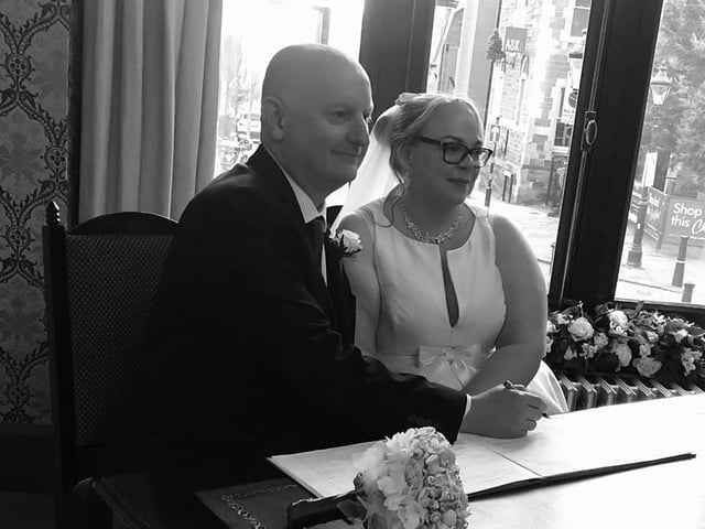 Claire and Mark Donlevy tied the knot at the Guildhall in Northampton on December 5 after their wedding was postponed from June.
