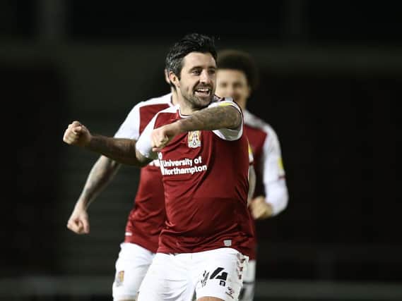 Alan Sheehan celebrates his first Cobblers goal. Pictures: Pete Norton