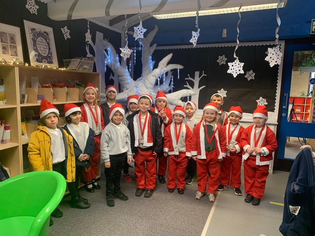 Pupils at Briar Hill Primary School ready for their Santa Run. Photo: David Ross Education Trust