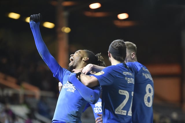 Posh star Ivan Toney is pictured after scoring one of his many goals in 2020, this one against Southend. Toney established himself as one of the Posh greats before moving to Brentford for £10 million in the summer.