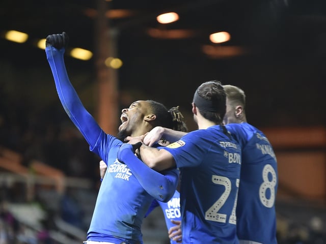 Posh star Ivan Toney is pictured after scoring one of his many goals in 2020, this one against Southend. Toney established himself as one of the Posh greats before moving to Brentford for £10 million in the summer.