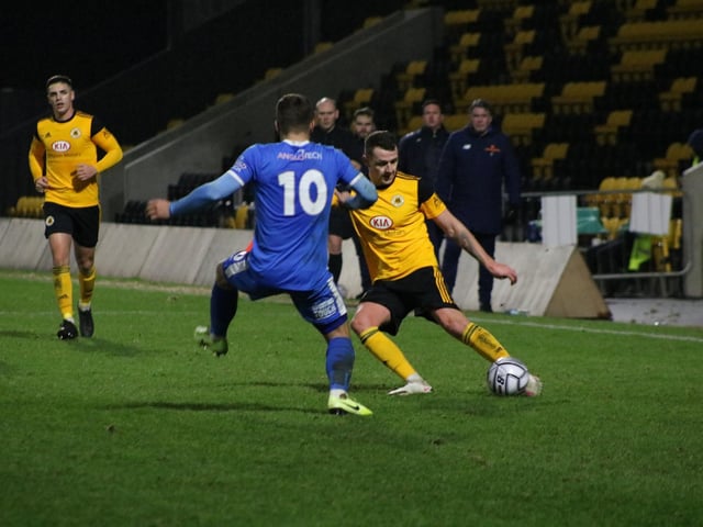 Joe Leesley looks to get a cross in. Photo: Oliver Atkin