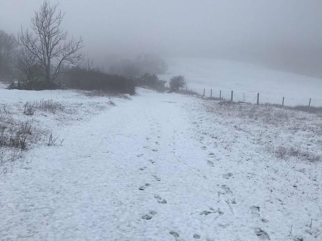 Heavy snow around Chanctonbury, which had all but melted by around 11am