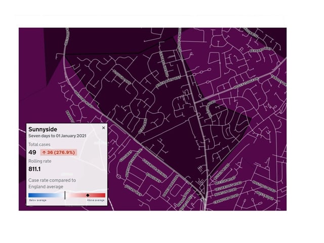 Sunnyside — 49 new cases in seven days to January 1, 2021, which is 36 more than the previous week, and increase of 276.9 per cent