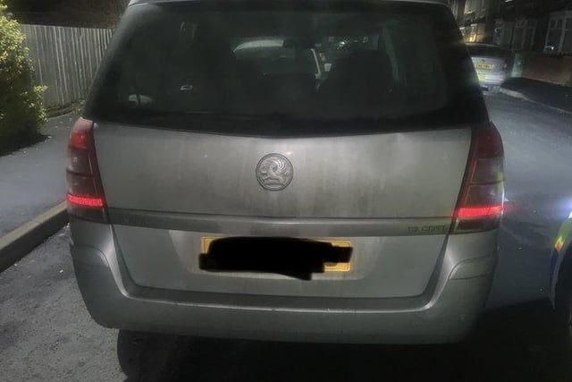 An untaxed car driven by a person not wearing a seatbelt. Both front tyres also had cords exposed. The driver was reported