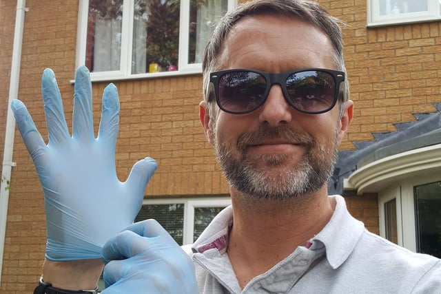 "Rick and these gloves on his way to do deliveries...think he became obsessed."