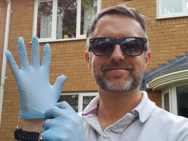 "Rick and these gloves on his way to do deliveries...think he became obsessed."