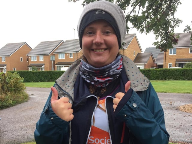 "Walked the London marathon in torrential winds and rain! My face sums up 2020 - bit tired!"