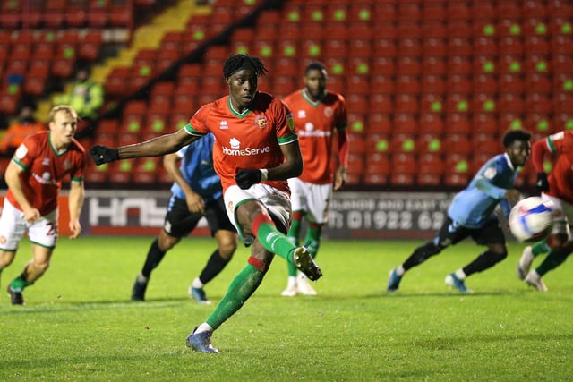 ELIJAH ADEBAYO (Walsall): Striker Adebayo is particularly interesting as his build means he could stand in for Jonson Clarke-Harris although he’s a very different player to Dembele. The former Fulham youngster is 23 and has scored 16 goals in 32 starts for the Saddlers. 
(Photo by Alex Pantling/Getty Images).