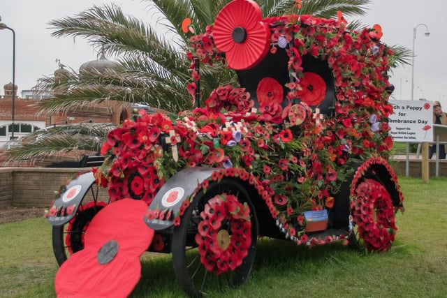 The poppy car pictured on Bexhill seafront by Jeff Penfold