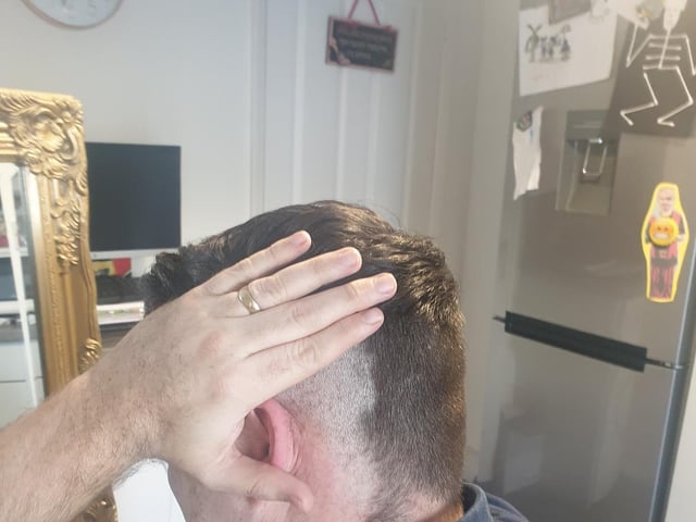 Jadine Grier snapped her husband trying to cover his hair during the first lockdown after it suddenly became "a lot shorter than he planned."