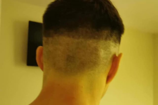 Jamie Palmer didn't have quite have as much luck with his first try at a skin fade.