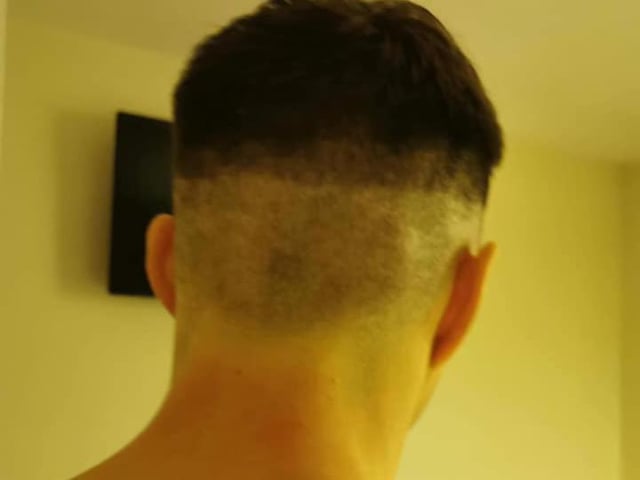 Jamie Palmer didn't have quite have as much luck with his first try at a skin fade.