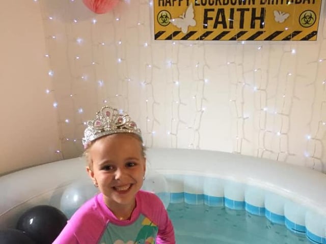 Faith Cooke became a deep-sea diving princess for her birthday this month, as her mum daringly put up a paddling pool indoors.