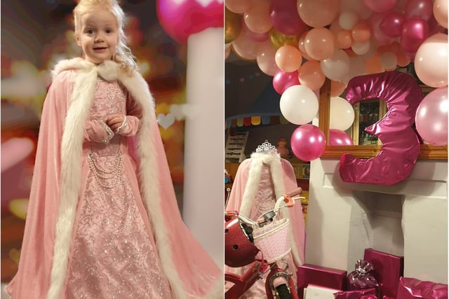 Claire Button's daughter became a pink princess for her third birthday and was gifted with a special new gown and bicycle, which fitted in perfectly with her colour of choice.
