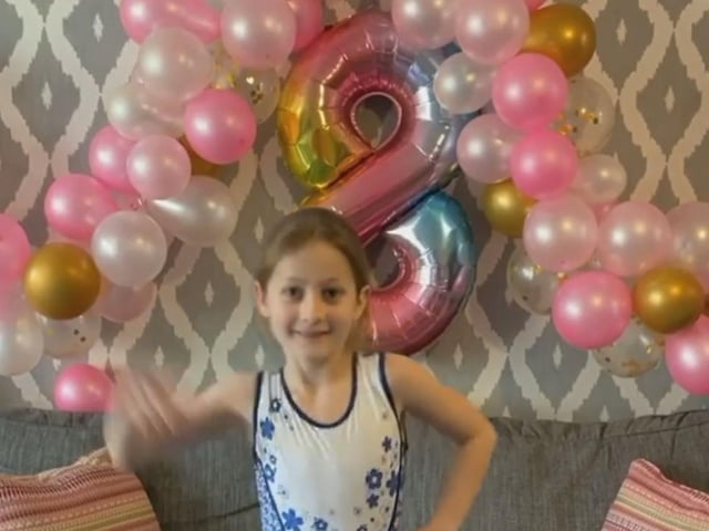 Gail Brearly's daughter celebrated her eigth birthday with a pink balloon arch. The gymnastics-lover also went out for a run to raise awareness for RED January and did two gymnastics Zoom calls with her pals.
