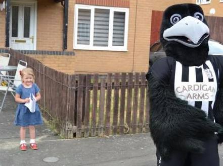 Jessica celebrated her third birthday during lockdown and her family arranged a surprise visit from Corby Town mascot, Robbie the Raven.