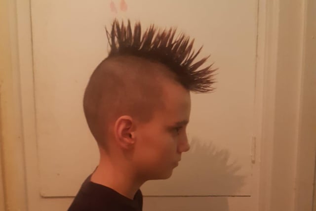 Gemma Smallbones' son asked his dad for a Cobra Kai haircut and he is now sporting a mohican while he's off school. Well, why not?