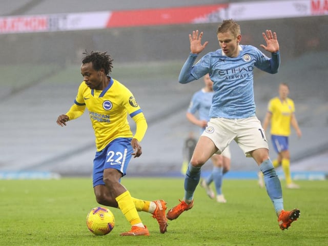 Encouraging first half. Showed confidence and good pace on his PL debut. Tidy in possession and always looking to run at Zinchenko. Replaced by Maupay on 67 minutes. Good performance and reliable in possession