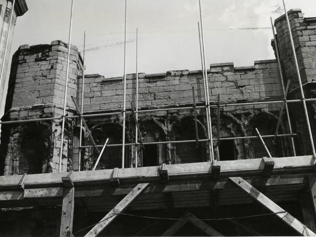 Scaffolding on the historic gateway.