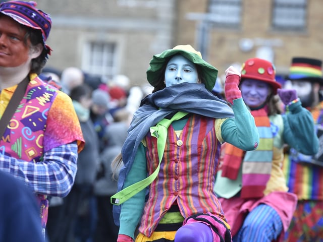 Morris dancing in Market Street at 2019's Straw Bear.