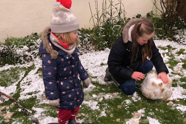Debbie Moss sent us this picture of her children making a snow deer.
