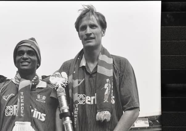 Bobby Barnes (left) and Tony Adcock after helping Posh to promotion to the old Division One at Wembley in 1992.