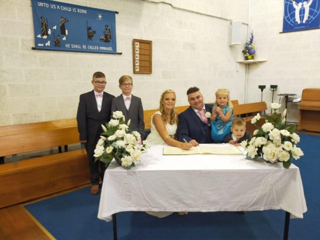 Mr and Mrs Hall got married on August 28 2020. "Our day was amazing even if the weather ruined the marquee we had in back garden with tables and chairs covered etc.... Luckily our friends and family rallied round and we had a great reception. Looking forward to the country repairing and then we can party with the other family and friends who couldn't make it!"
