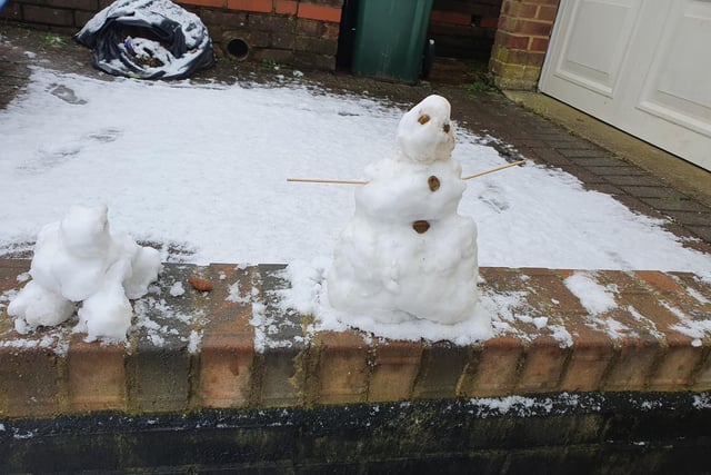 A snowcat and snowman in Broadfield, Crawley