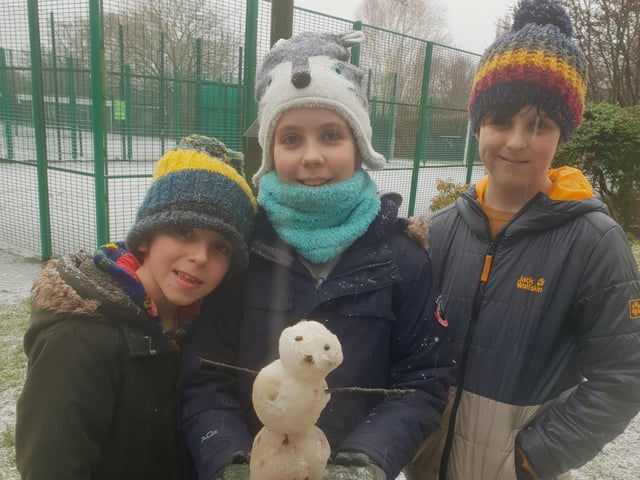 The Robbins family in Horsham with their first snowman of the year