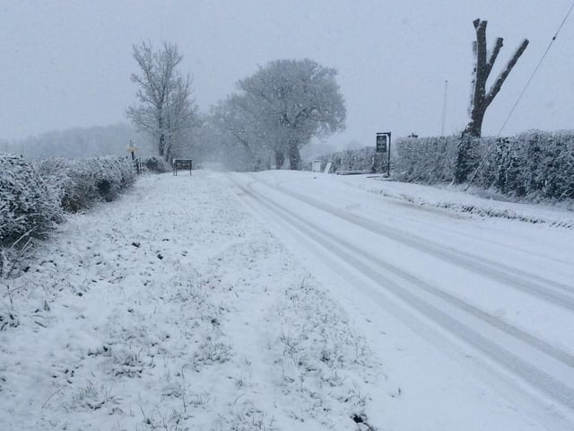 A snow-covered street at Scotsman's Lodge, Helpston from Chloe Beeson.