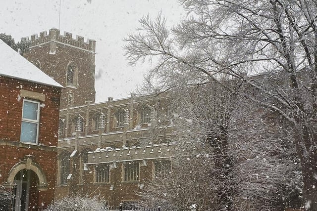 A snowy St Mary’s Church in Wellingborough. Photo: Sharon Parnell Blake