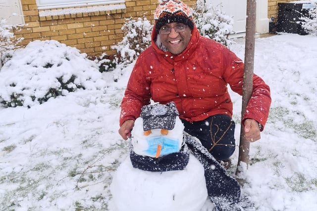 Chief Superintendent Dennis Murray, formerly of Northamptonshire Police, with his snowman