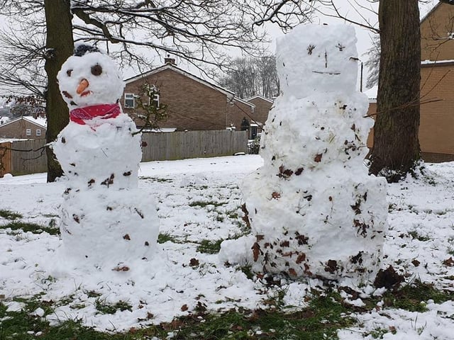 Vasile Bandas and his son made these snowmen in Highfield