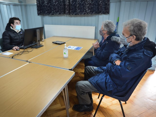 Ticehurst Pharmacy administering the Covid-19 vaccine (Oxford AstraZeneca) at Ticehurst Village Hall. Pic Justin Lycett.
Patients checking in. SUS-210121-131512001