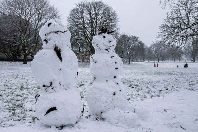 Two large snowmen in Becket's Park. Photo: Leila Coker