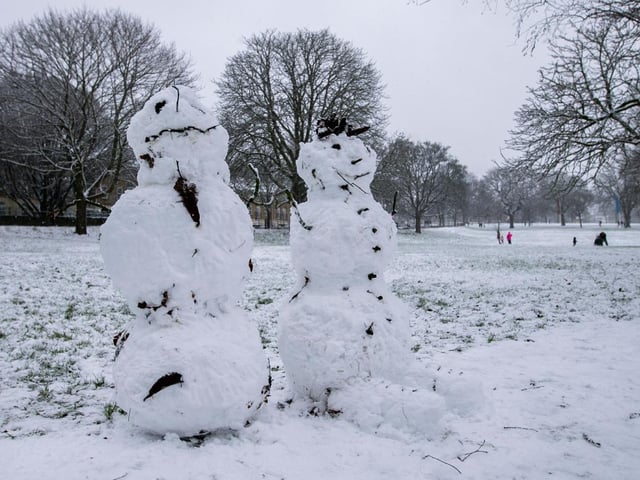 Two large snowmen in Becket's Park. Photo: Leila Coker