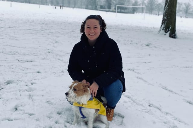 Amy Mace and her dog Alfie at the Racecourse