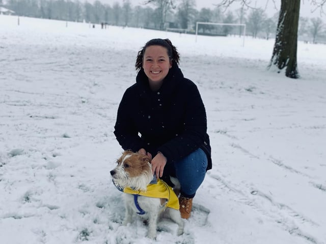 Amy Mace and her dog Alfie at the Racecourse