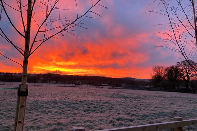 Photo by Fiona Thompson of Great Bowden of the sunrise on Sunday (Jan 24).