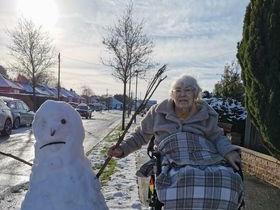 Sylvia Earls had two hospital admissions during lockdown 1 and 2 and was discharged just before Christmas. At 85 she still loves the snow.