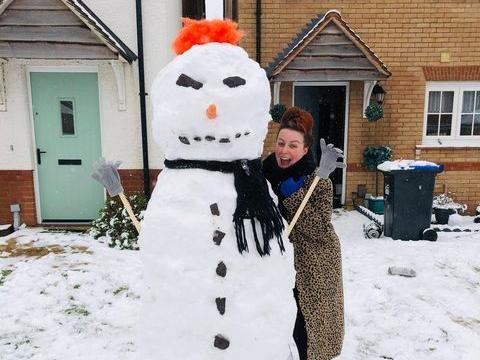 A huge snowman built in Moulton by Lorraine Johnson. Photo courtesy of Jo Berryman