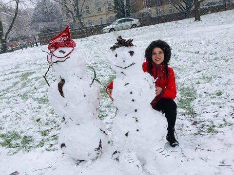 Snowmen built by Loreta Nauburyte and her children